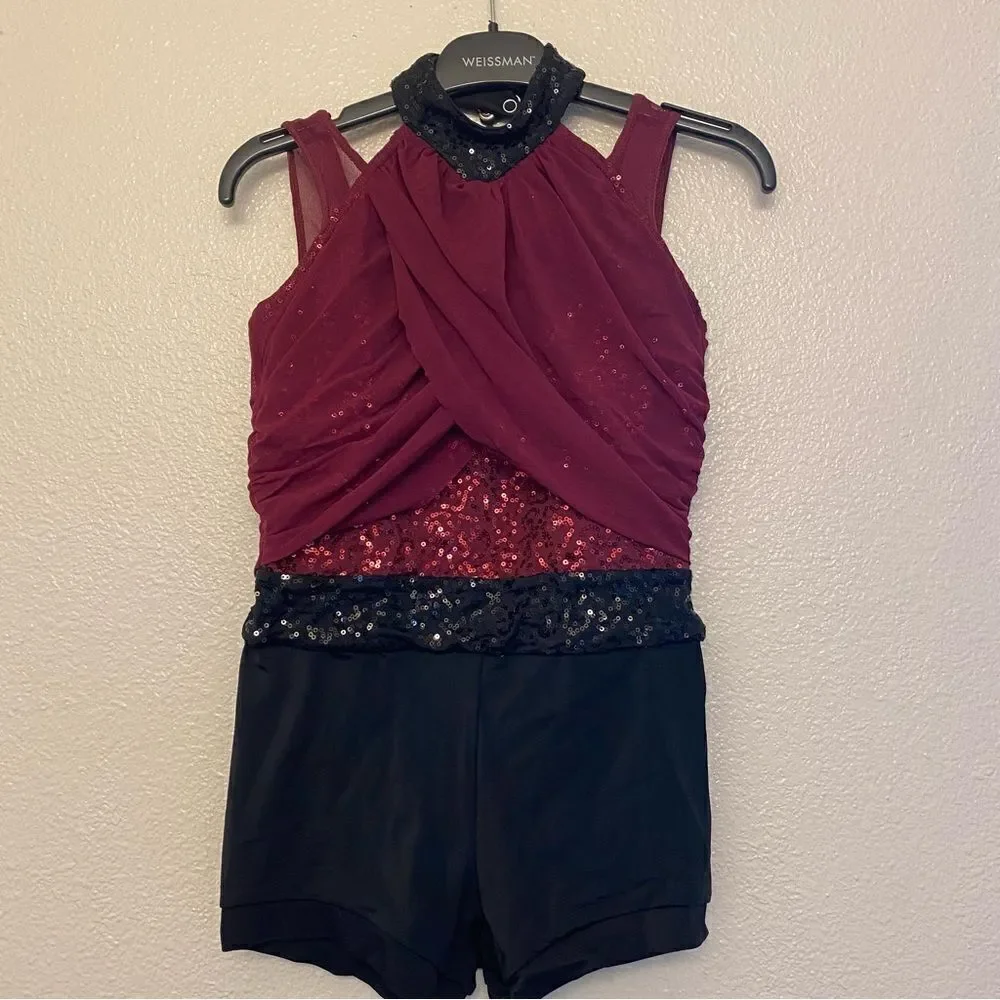 WEISSMAN Dance Costume jazz tap burgundy Chandelier 11235 Child LC